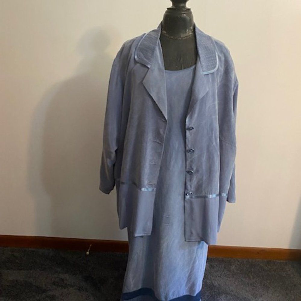 Vintage Earth Song Blue dress with cardigan, size 24W